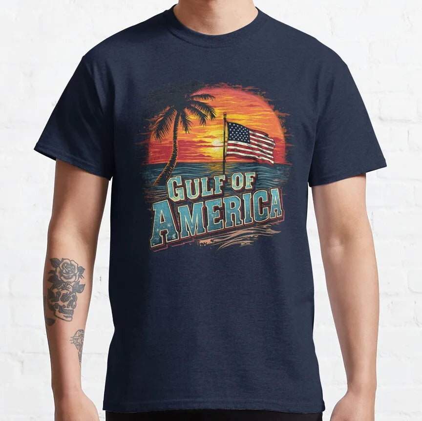 Gulf of America Sunset Beach Flag Cotton T-Shirts (4 Colors)