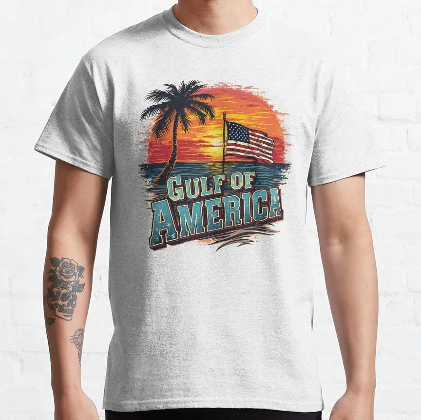 Gulf of America Sunset Beach Flag Cotton T-Shirts (4 Colors)