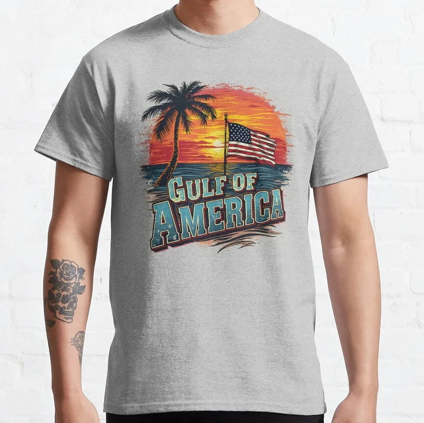 Gulf of America Sunset Beach Flag Cotton T-Shirts (4 Colors)